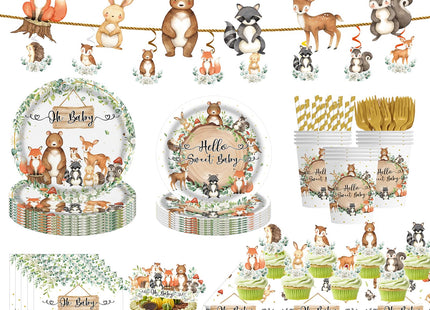 Woodland Baby Shower Decorations ,170pcs Woodland Baby Shower Sage Forest Animals baby Shower Woodland Themed Birthday Party Ideas Set for 25