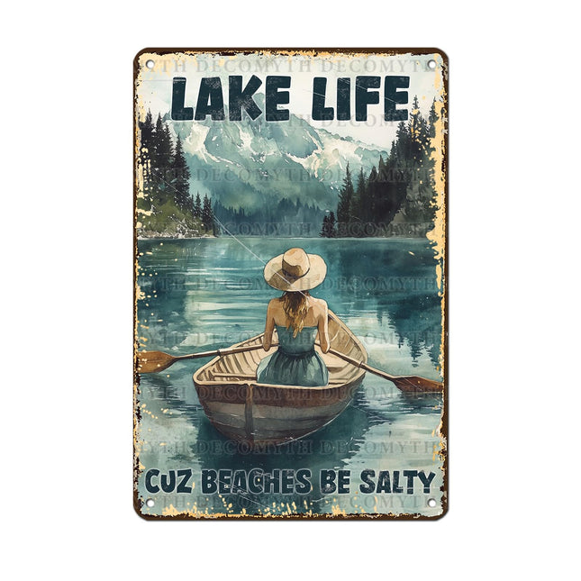 Lake House Decor Metal Sign Lake Life Decor Rustic Vintage Lakehouse Tin Sign Wall Art for Cabin Cottage Lodge Porch Sunroom Patio Reading Nook