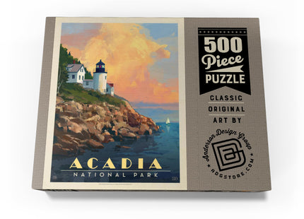 MyPuzzle Acadia National Park: Lighthouse, Vintage Poster - Premium 500 Piece Jigsaw Puzzle for Adults
