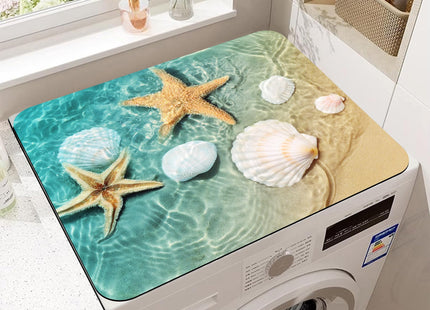 Starfish and Seashell on Beach Washer and Dryer Covers for the Top,Washing Machine Dust Cover Pad Anti-slip Absorbent Protector Mat for Washer Dryer Home Decor,23.6"x19.7"