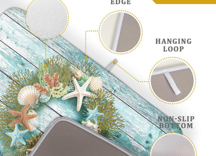 Coastal Wreath Dish Drying Mat 18x24 inch Starfish Shell Absorbent Microfiber Dish Rack Mats Drainer Pad Kitchen Countertop Accessories
