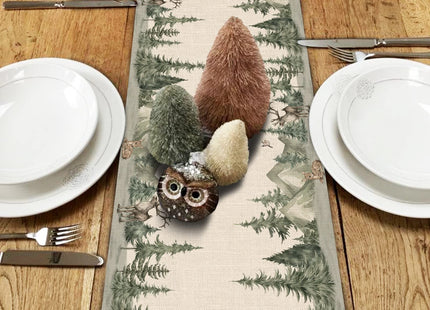 Seliem Winter Forest Reindeer Pine Tree Table Runner, Christmas Elk