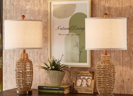 YIMNOVP Rattan Table Lamps Set of 2 Wicker Lamps 3 Way Dimmable Touch Control Farmhouse Rustic Coastal Lamps with USB Port for Bedroom Living Room Office (LED Bulbs Included)
