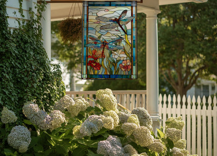 Garden Flags, Dragonfly Garden Flag, Stained Glass Style Dragonfly Floral Flag Double-Sided Flags for Farmhouse Yard Outdoor Decoration-12 x 18inch (Dragonfly)