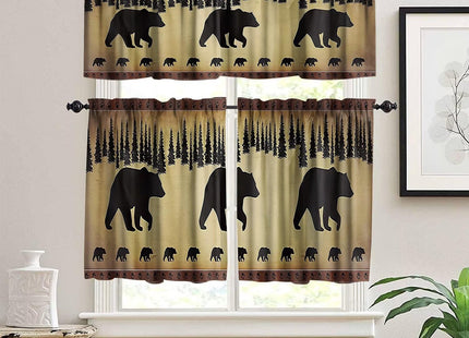 SXXLDNG Bear Kitchen Curtains and Valances Set Vintage Cottages Black Bear Country Kitchen Window Curtains Tier and Valance Curtain Set for Bedroom Living Room 52x18 & 27x24x2, 3 Panel
