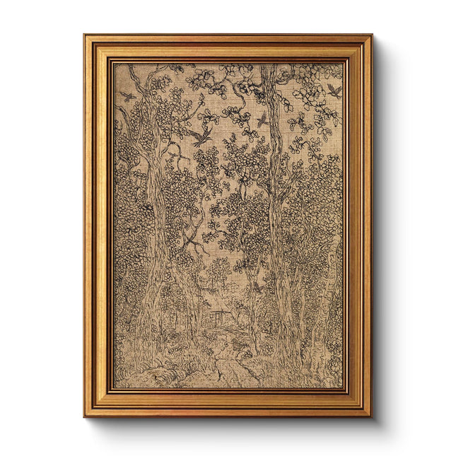 WHASAYART Gold Framed Vintage Wall Art for Living Room, Tree Painting Prints Shelf Decor for Kitchen, Antique Sketch Bedroom Wall Art, Landscape Pictures Gifts for Family - Forest Cabin 16L x 12W