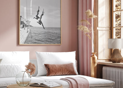 Poster Master Jumping Off a Boat Print - Sailboat Poster - Swimming & Diving Art - Black and White Photography Wall Design - Ocean or Beach House Coastal Decor - 8x10 UNFRAMED Wall Art