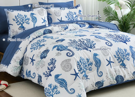 Anibedding Coastal Queen Comforter Set 7Pc Soft Beach Ocean Nautical Bed