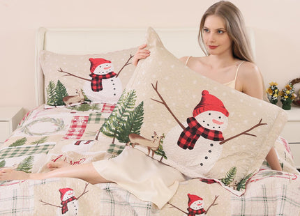 Country Rustic Lodge Christmas Plaid Bedspread Set - Full/Queen Size Patchwork Bedding - Red Blue Plaid Coverlet + 2 Pillow Shams