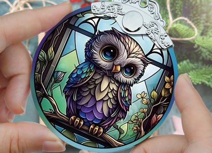 Jocidea Owl Christmas Ornaments - Stained Glass Holiday Decorations, Tree Ornaments, Xmas Gifts for Owl Lovers