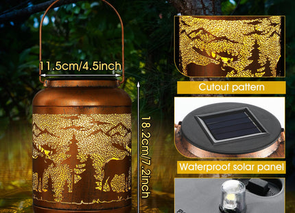 Flutesan Moose Solar Lantern Outdoor Waterproof Hanging Light Moose Solar Light Gift for Women Men Xmas Metal Decorative LED Lanterns for Garden Patio Porch Tabletop Landscape