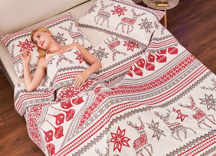 Jessy Home Christmas Quilt Set King Size Bedding Xmas Bedspread Coverlet Holiday Deer Snowflake Decor Soft Lightweight Bedding,Red White