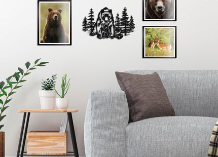 Slickss Bear Metal Wall Art, Mother Cubs Forest Cabin Decor