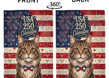 250 Years Maine Coons Cats Front Yard Backyard Burlap Garden Flags 12x18 Double Sided for Outside, 4th of July Patriotic Pattern Small Lawn Flags, American Home Outdoor House Flags