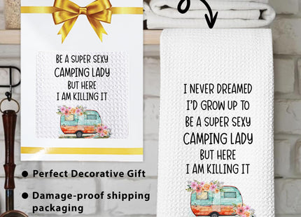 Sahjzk Camping Kitchen Towels 16x24 Waffle Weave, I Never Dreamed I’d Grow Up to Be a Super Sexy Camping Lady Dish Towels, Camp RV Gifts for Women, Gifts for Campers -A01