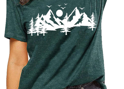 Women Skinny Pine Tree Funny Summer Mountain Graphic Shirt-S GR Green