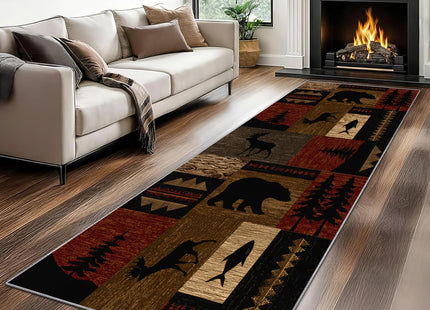Reocahoo Rustic Cabin Runner Rug 2x6ft, Lodge Bear Moose Deer Rugs for Cabin, Western Kitchen Rug Mat, Non-Shedding & Easy to Clean, for Hallway Laundry Bathroom