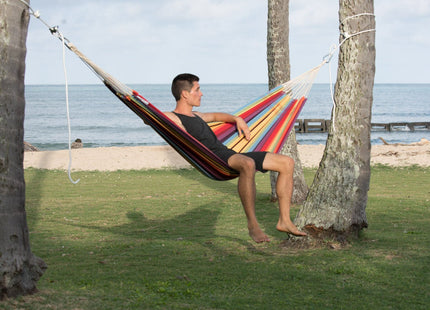 BYER OF MAINE Barbados Hammock, Authentic Brazilian, Rainbow, Recycled Cotton/Polyester Blend, 134" L x 58" W, Holds up to 330lbs