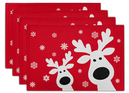 Lvhompro Xmas Placemats Set of 4 Cute Reindeer Holiday Snowflake Cloth Place mats Dining Table Place mats Machine Washable Heat-Resistant Table Mats for Kitchen Home Decor