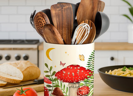 Hexagram Whimsical Whimsy Mushroom Kitchen Decor Ceramic Utensil Holder