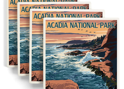 Lantern Press Acadia National Park, Maine, Mount Desert Island (Absorbent Ceramic Coasters Set of 4 Matching Images, Cork Back, Kitchen Table Decor)