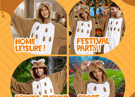 CANASOUR Polar Fleece Owl Costume Christmas Adult Anime Unisex Animal Cosplay Onesie (X-Large, Owl Brown)