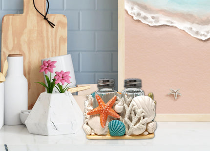 Seaside Splendor Salt and Pepper Shakers Set - Starfish Seashells Holder