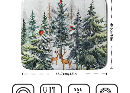 Pine Tree Dish Drying Mat for Kitchen Counter 16x18 Inch Forest Deer Absorbent Dishes Drainer Mats Reversible Microfiber Quick Dry Rack Pad