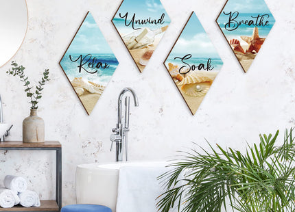 FairySandy 4 Pcs Sea Bathroom Wall Decor Seashell Restroom Wall Art