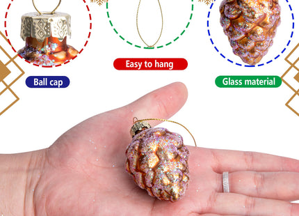 12 Pcs Pine Cone Glass Ornaments - Christmas & Fall Hanging Pinecone Decor