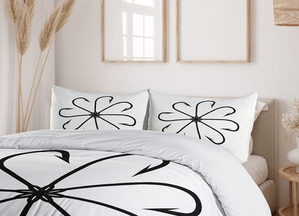 Ambesonne Fishing Duvet Cover Set, Flower Shaped Artisan Steel Multi Hook Gaff in Row New Needle Device Print, Decorative 2 Piece Bedding Set with 1 Pillow Sham, Twin Size, White Soft Black