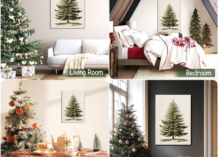 Vintage Christmas Tree Canvas Wall Art,Botanical Pine Tree Print Poster