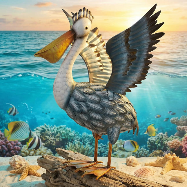 TERESA'S COLLECTIONS Pelican Outdoor Statues for Patio Decor,19.7" Metal Coastal Ocean Spread Bird Garden Statues & Sculptur for Yard Decorations Outdoor,Garden Decor for Outside Porch,Gifts for Mom