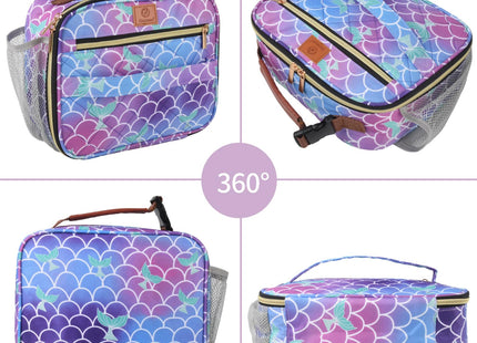 Genteen Lunch Box for Kids, Boys - Insulated Small LunchBox Reusable, Zip Closure & Buckle Handle, Portable Cooler for Work, School, Travel (Mermaid)