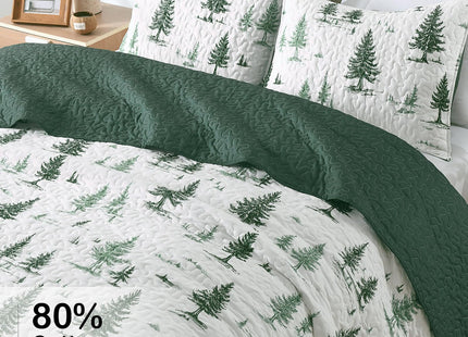 HORIMOTE HOME Green Tree Twin Quilt Set 2 Pieces, Reversible Forest Tree Printed Bedspread, Soft and Lightweight Bed Coverlet Bedding Sets for All Season Xmas Holiday Decor