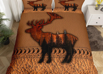 Erosebridal Deer Twin Comforter Cover Brown Patchwork Cowhide Bedding Sets Hunting Woodland Animal Duvet Cover for Teen Boys Men,Wildlife Antler Bedspread Cover with 1 Pillow Case
