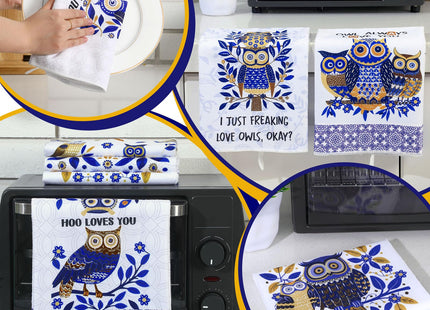 Bencailor 6 Pack Decorative Kitchen Towels Sets Hand Dish Towels for Kitchen Bathroom Home Supplies Housewarming Gift 16" x 24"(Blue White,Owl)