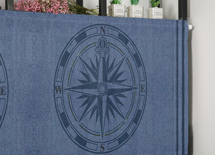 Pinroote Navy Blue Compass Nautical Valances Window Treatment Farmhouse Decor, Coastal Summer Ocean Rustic Rod Pocket Valance Curtains for Living Room, Bedroom, Kitchen, 54" W x 18" L - 1 Panel