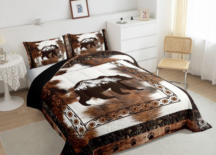Erosebridal Rustic Cabin Bear Twin Comforter Set,Boho Aztec Cow Print Bedding Set,Bohemian Southwestern Comforter,Country Farmhouse Decor for Kids Boys Girls Bedroom Room,1 Pillowcase Lightweight