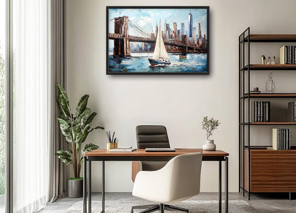 Large Framed Sailboat Wall Art, Abstract Decor Canvas Print 36" L x 24" W