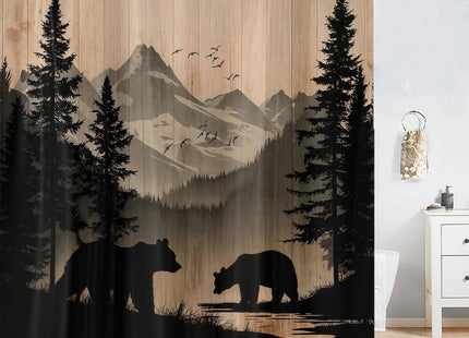 Lacoiime Rustic Cabin Shower Curtain, Mens Outdoor Bear Forest Wildlife Country Farmhouse Bath Curtains, Hunting Camping Camper RV Waterproof Fabric Bathroom Decor Accessories Set with Hooks,47X64IN