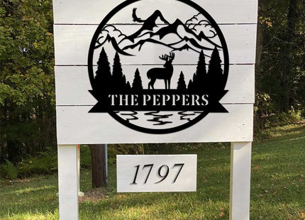 Custom Metal Sign Deer Monogram, Personalized Farm Deer Last Name Sign for Home, Forest Monogram Wall Decor, Custom Metal Family Name Art, Outdoor Hunting Wall Decor, Housewarming Gift, Hunter Gift
