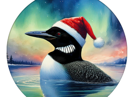 Loon Christmas Ornament - Santa Hat and Northern Lights - 2026 Bird Decor