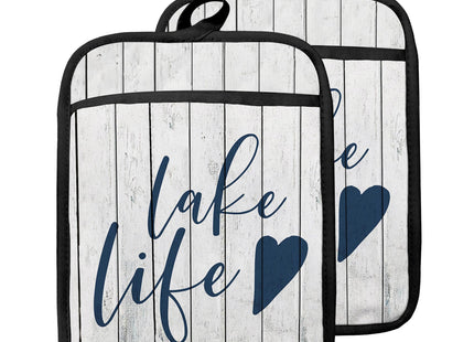 GOOZHO Lake Life Gifts Pot Holders with Pockets, Lake Life House Gifts for Women Oven Pot Holders Heat Resistant Oven Mitts Hot Pads for Kitchen Baking Cooking