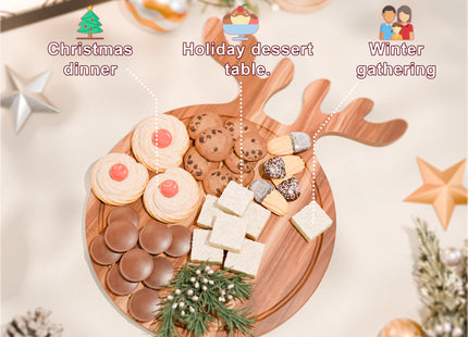 Christmas Charcuterie Board, Reindeer Shaped Acacia Wood, 17x13 In