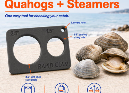 Clam Measuring Tool | 1.5" Quahog & 2.5" Soft-Shell Clam Gauge | Floats in Water | Lanyard Hole | Durable & Lightweight Clamming Accessory for Legal Harvesting