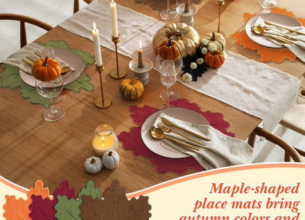 Gandeer 8 Pcs Classic Maple Leaf Placemats Linen Embroidered Washable