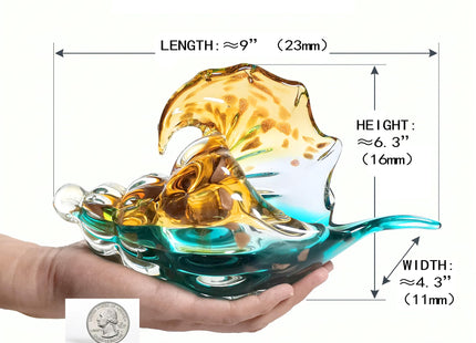 JUYOULE Hand Blown Sea Glass Decor Art - Large Glass Conch Shell, Beach Decorations for Home, Coastal Bathroom & Bedroom Shelf Decor, Ocean Themed Room Seashell, Unique Gift for Sea Lovers