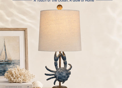 Crestview Collection 20" H Coastal Crab Table Lamp,Oatmeal Linen Shade