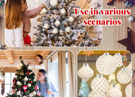 Syhood 24 Pcs Crochet Christmas Ornaments 5 Styles 2.36" 3.15" Handmade Crochet Knitted Christmas Pinecone Ball Ornaments for Xmas Tree Party Decoration Supplies (Warm White)